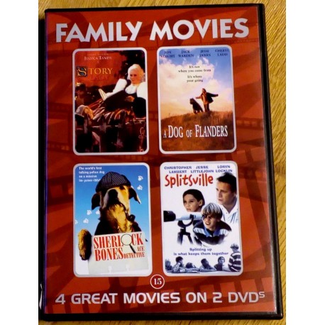 4 x Family Movies: The Story Lady, A Dog of Flanders, Sherlock Bones og Splitsville (DVD)