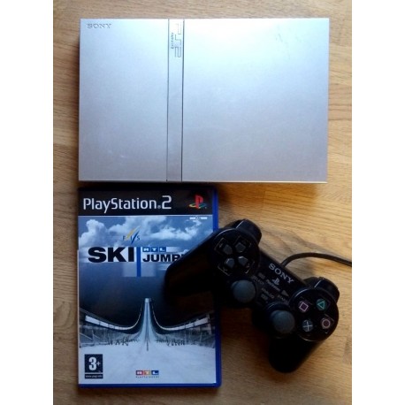 Playstation 2 Slim: Komplett sølvfarget konsoll med spill
