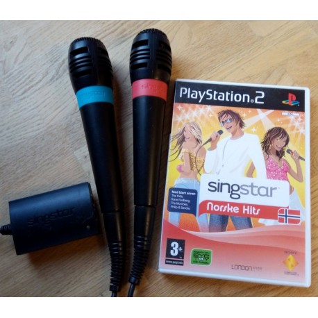 Singstar-pakke med adapter, to mikrofoner og Norske Hits - Playstation 2