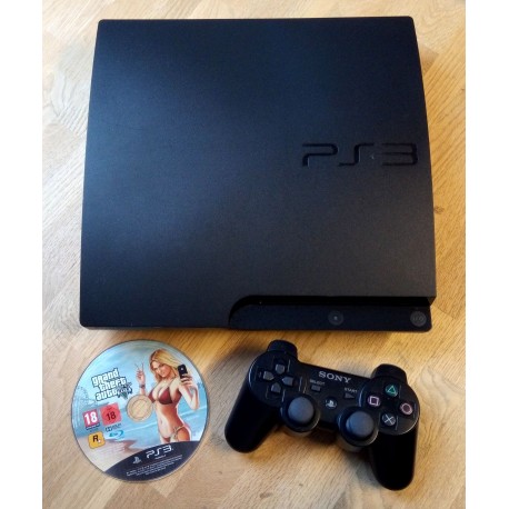 Playstation 3 Slim: Komplett konsoll med Grand Theft Auto V - 150 GB