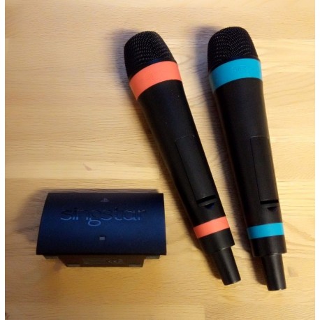 2 x Trådløse Singstar-mikroner med adapter til Playstation 3