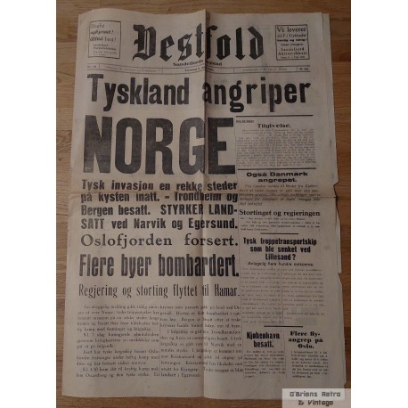 Vestfold - Sandefjord Dagblad - 9. april 1940 - Avis