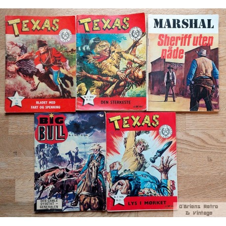 5 x cowboy-tegneserier selges samlet - Texas, Marshall, Big Bull