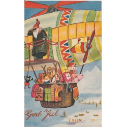 Nisse med luftballong og gaver - M & Co - Serie 2603 - Postkort