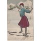 Dame på ski - Julekort -