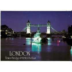 London - Tower Bridge & H.M.S. Belfast - England - Postkort