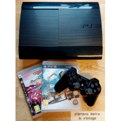 Playstation 3 - Super Slim - 12 GB - Med to spill