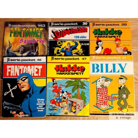 6 x Serie-pocket - Supermann, Fantomet, Billy og Hakke Hakkespett