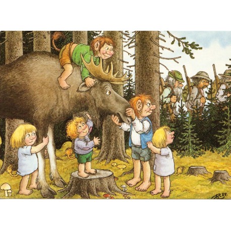 Älgjakten - Troll - Etter tegning av Rolf Lidberg - Postkort
