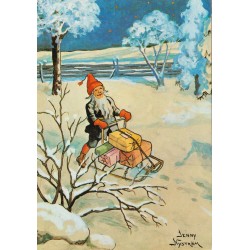 Jenny Nyström - Etter original - God Jul och Gott Nytt År - Nisse med pakker - Postkort