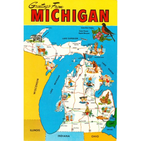 Michigan - Greetings From Michigan - Wolverine State - Kart - USA - Postkort