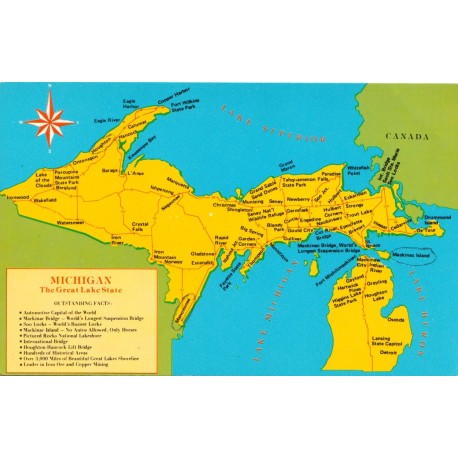 Michigan - The Great Lake State - Kart - USA - Postkort
