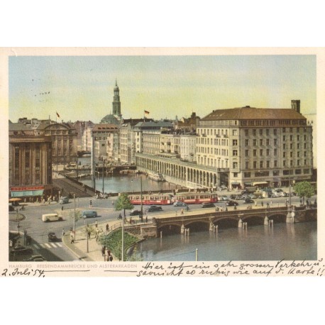 Trikk - Tram - Hamburg - Reesendammbrücke Alsterarkaden - Tyskland - Postkort
