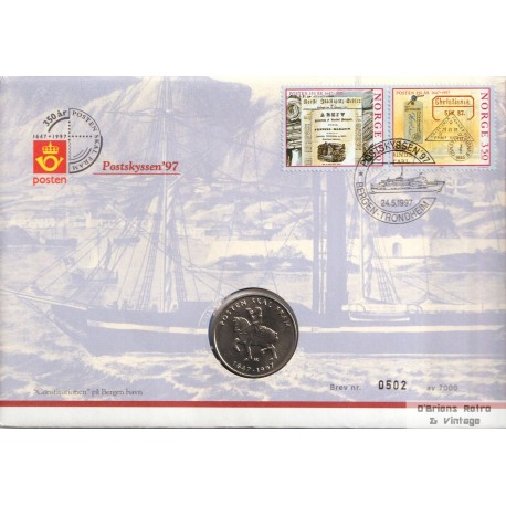 Postskyssen '97 - Postføring med karjol - 5 kr - Myntbrev