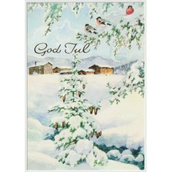 God Jul - Grantre med kongler og dompaper - Postkort
