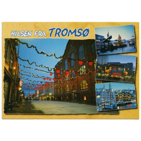 Hilsen fra Tromsø - Handlegate med julepynt - Postkort