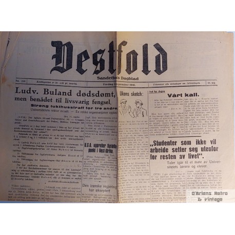 Vestfold - Sandefjords Dagblad - 1941 - 12. september - Avis
