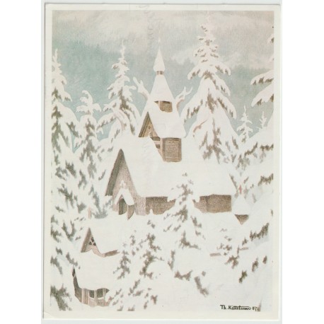 Kirke i snø - Th. Kittelsen - Postkort