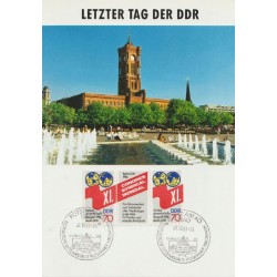 DDR Last Day Postcard – 2 Oct 1990 “Solidarity & Peace” - Postkort