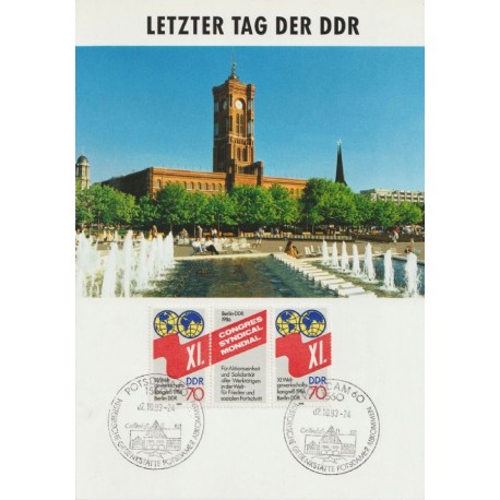 DDR Last Day Postcard – 2 Oct 1990 “Solidarity & Peace” - Postkort