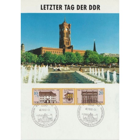 DDR Last Day Postcard – 2 Oct 1990 Berlin Rotes Rathaus - Tyskland - Postkort