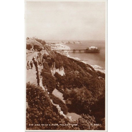 Zig-Zag Path & Pier, Folkestone - Coastal Cliff Scene - England - Postkort