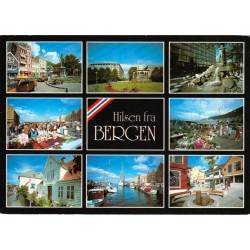 Hilsen fra Bergen - Bryggen, Fisketorget etc - Postkort
