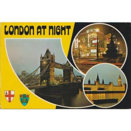 London at Night - Tower Bridge - Piccadilly Circus - England - Postkort