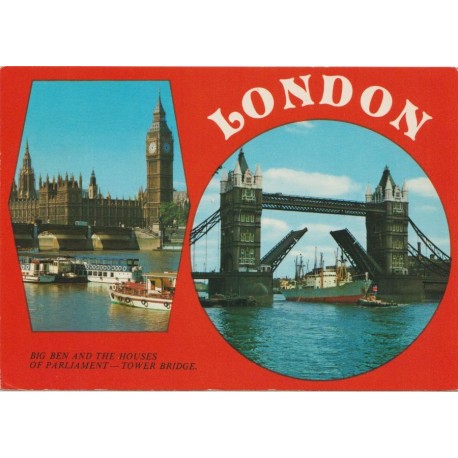 London - Big Ben Houses of Parliament Tower Bridge - Postkort