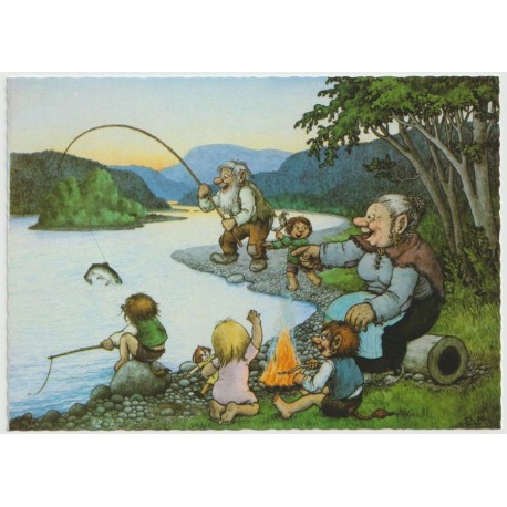 Trollrike - Fisk på kroken - Etter Rolf Lidberg - Postkort