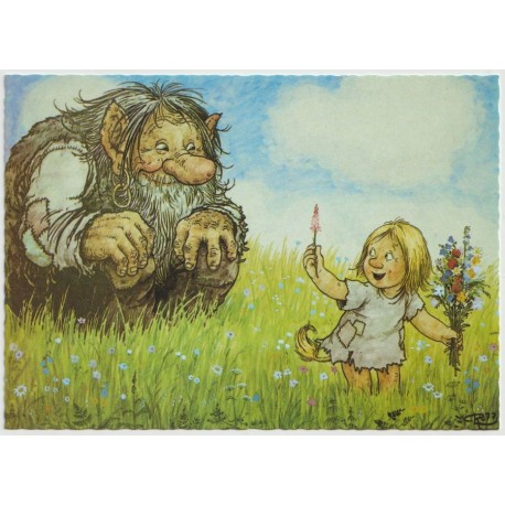 Trollrike - Blomsterenga Etter tegning av Rolf Lidberg - Postkort