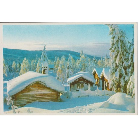 God Jul och Gott Nytt År - Snø og hytter - Postkort