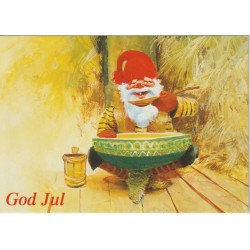 God Jul - Låvenisse med havregrøt - Postkort