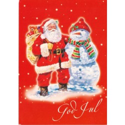 God jul - Julenisse med snømann - Postkort