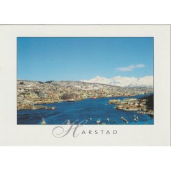 Harstad - Foto av byen med hvit ramme - Postkort