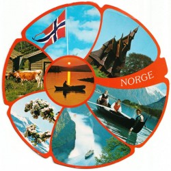 Rundt postkort med diverse motiver fra Norge - Postkort