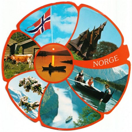 Rundt postkort med diverse motiver fra Norge - Postkort