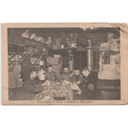 Innenansicht einer russischen Baracke - Postkort