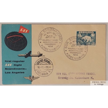 First regular SAS flight Scandinavia-Los Angeles - Brev