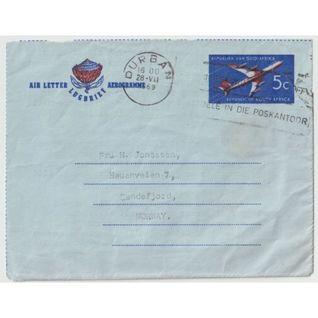 Brev fra Durban til Sandefjord - 28-VII-69 - Sør-Afrika