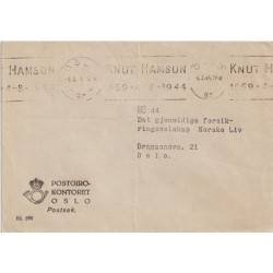 Postgirokontoret Oslo - Stmpl Knut Hamsun 1944 - Brev