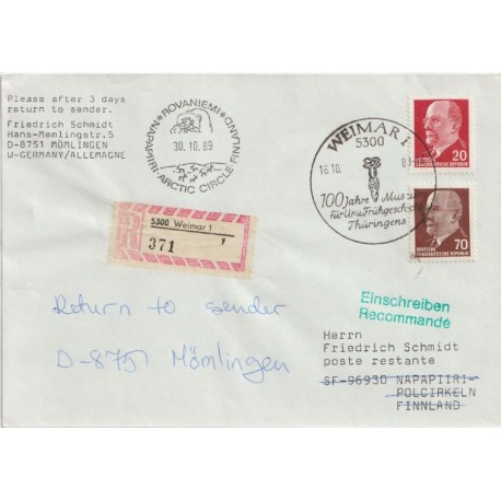 DDR rek - Polarsirkel- og museumstempel - Returpåtegnet - Brev